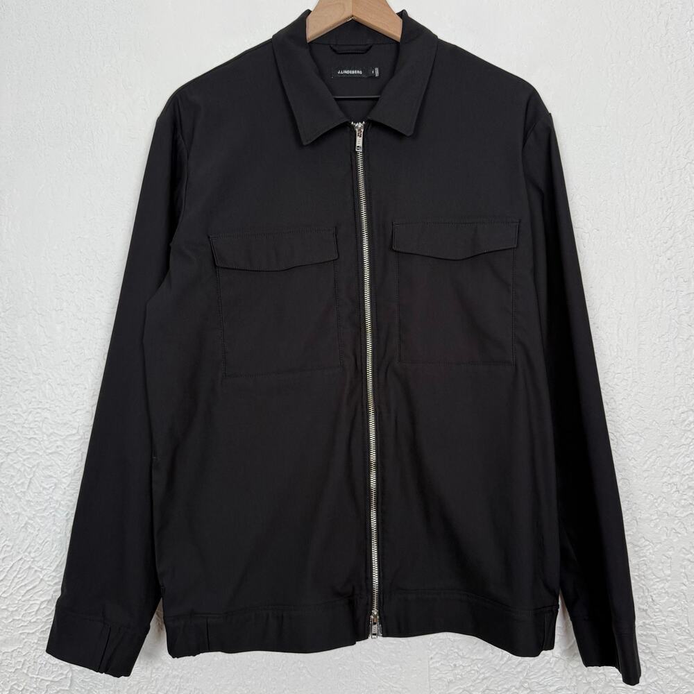 J. Lindeberg Men's Jason Full Zip Overshirt Jacket Black Size Medium